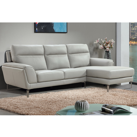 Product photograph of Vitelli Leather Right Hand Corner Sofa In Light Grey from Furniture in Fashion