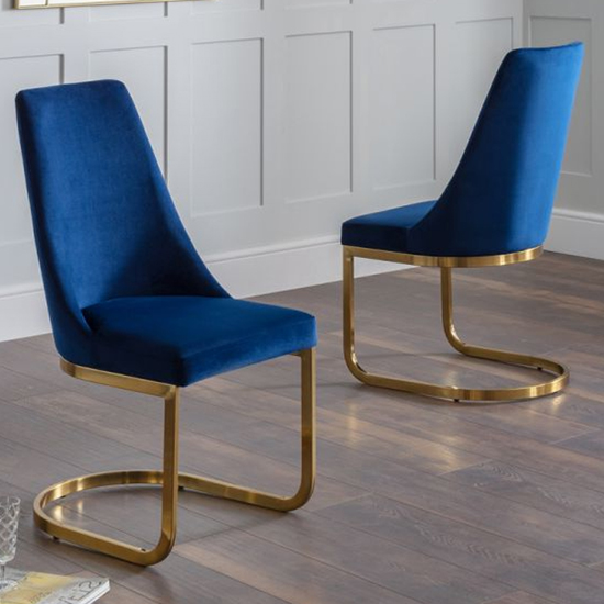 Product photograph of Vangie Blue Velvet Cantilever Dining Chairs In Pair from Furniture in Fashion