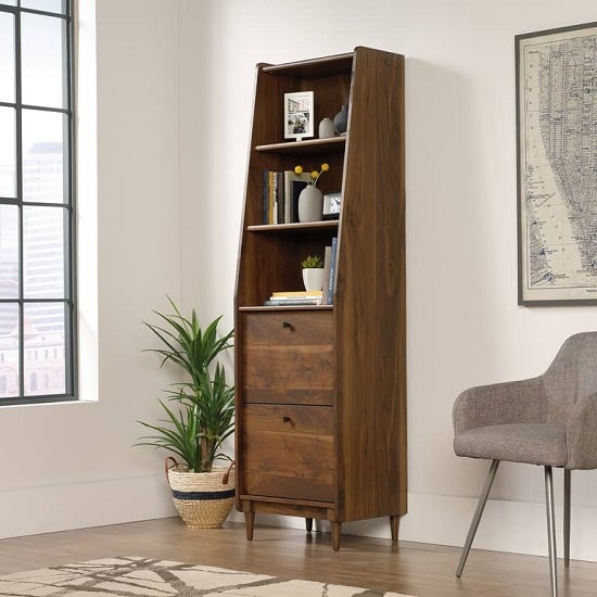 Vittoria Wooden Narrow Bookcase In Walnut And Black