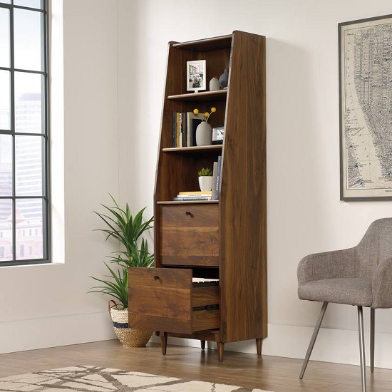 Hamlet Wooden Bookcase With 2 Drawers In Walnut