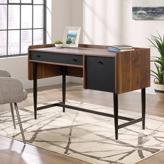 Vittoria Wooden Compact Computer Desk In Walnut And Black