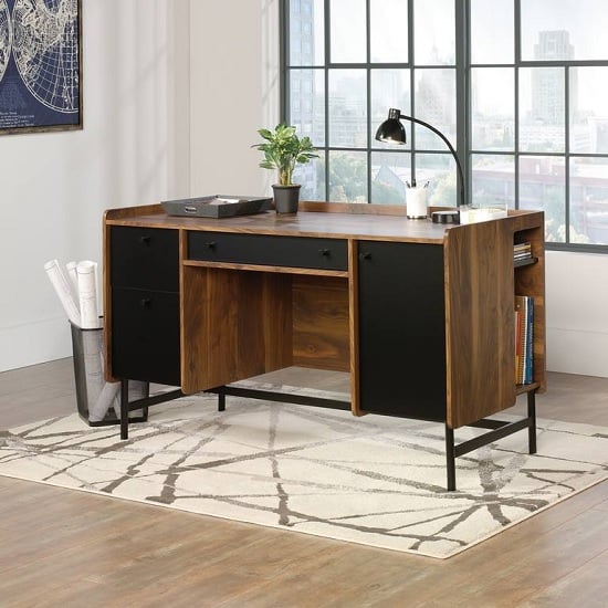 Photo of Vittoria wooden computer desk in walnut and black