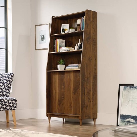 Photo of Vittoria wooden wide bookcase in walnut and black