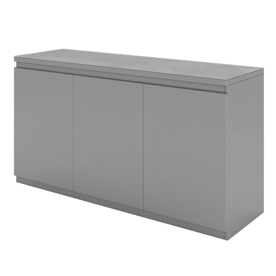 Photo of Vioti glass and wooden sideboard in matt grey with 3 doors