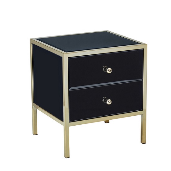 Photo of Vivian modern glass bedside cabinet in black and gold