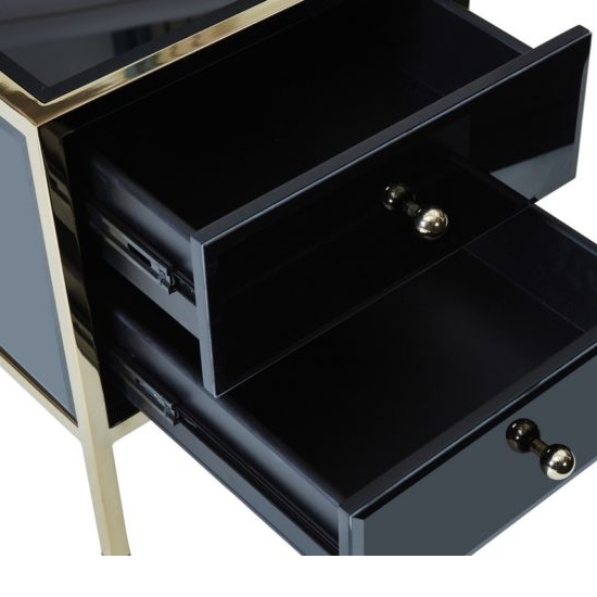 Vivian Modern Glass Bedside In Black And Gold Furniture in