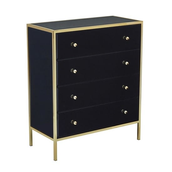 Vivian Glass Chest Of Drawers In Black And Gold With 4 Drawers_1