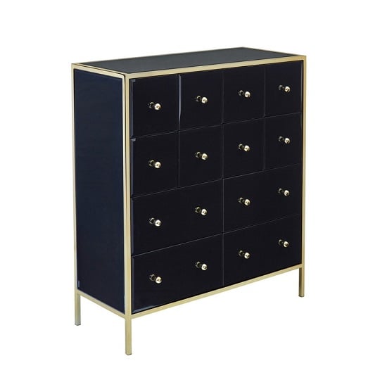 Vivian Glass Merchant Chest Of Drawers In Black And Gold