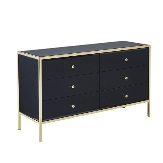 Vivian Glass Chest Of Drawers Wide In Black And Gold_1