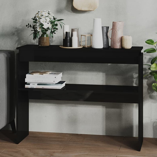 Vivica High Gloss Console Table With Undershelf In Black