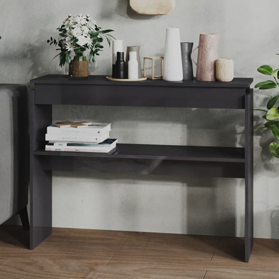 Product photograph of Vivica High Gloss Console Table With Undershelf In Grey from Furniture in Fashion