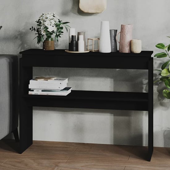 Vivica Wooden Console Table With Undershelf In Black
