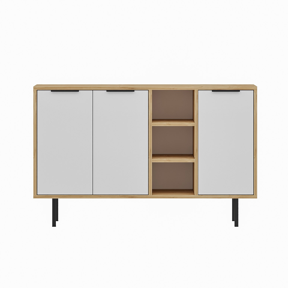 Viyana Wooden Sideboard with 3 Doors in Sapphire Oak and White