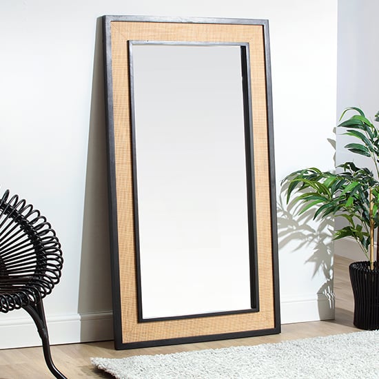 Photo of Vlore long floor cheval mirror with black wooden frame