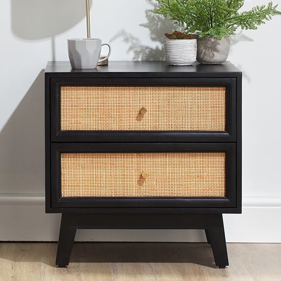 Product photograph of Vlore Wooden Bedside Cabinet With 2 Drawers In Black from Furniture in Fashion