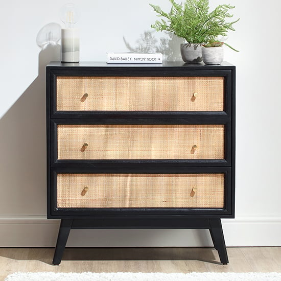 Product photograph of Vlore Wooden Chest Of 3 Drawers In Black from Furniture in Fashion