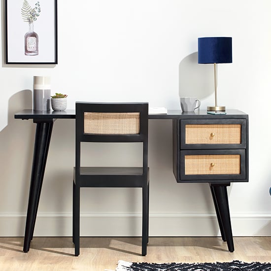 Photo of Vlore wooden computer desk with 2 drawers in black