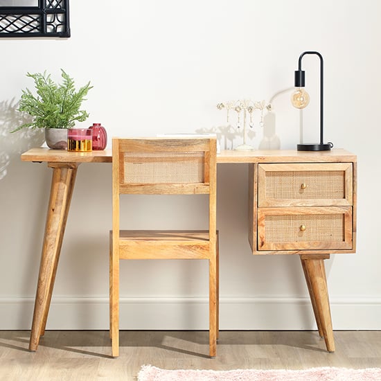 Photo of Vlore wooden computer desk with 2 drawers in natural