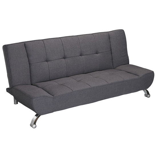 Vogues Linen Fabric Sofa Bed With Curved Chrome Legs In Grey