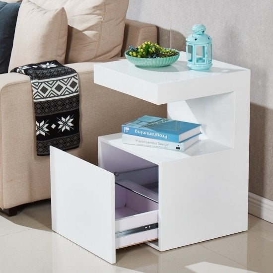 Voltaire Contemporary Side Table In White High Gloss FiF