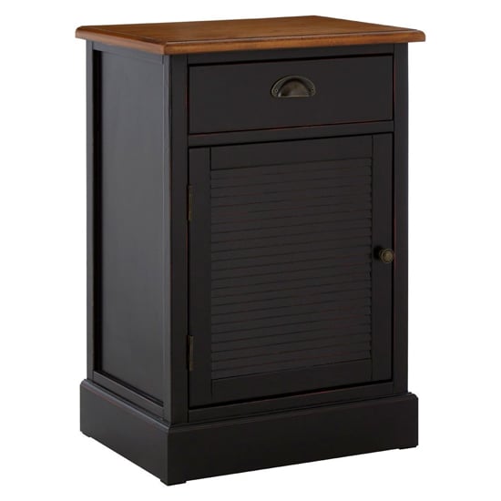 Product photograph of Vorgo Wooden Bedside Cabinet With 1 Door And 1 Drawer In Black from Furniture in Fashion