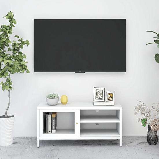 Product photograph of Voss Steel Tv Stand With 1 Door In White from Furniture in Fashion