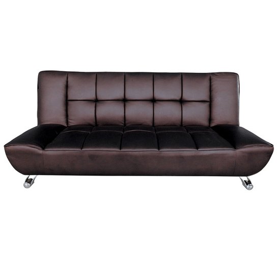 Vougesta Faux Leather Sofa Bed In Brown With Curved Chrome Legs