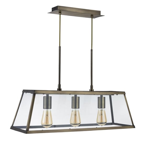 Voyager 3 Lights Clear Glass Bar Pendant Light In Antique Brass_2