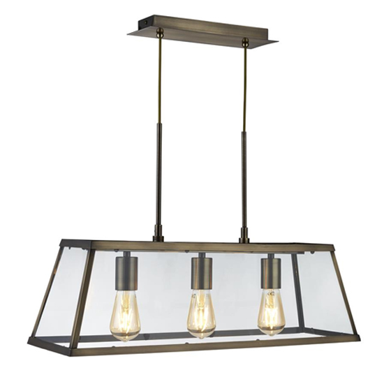 Voyager 3 Lights Clear Glass Bar Pendant Light In Antique Brass