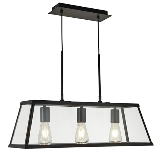 Photo of Voyager 3 lights clear glass bar pendant light in matt black