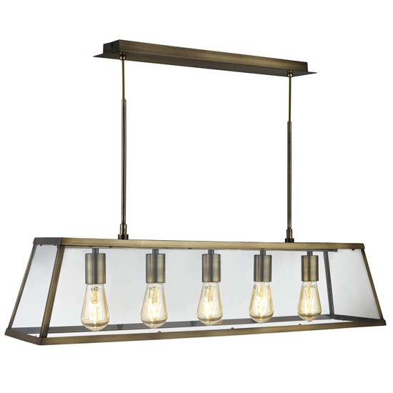Voyager 5 Lights Clear Glass Bar Pendant Light In Antique Brass