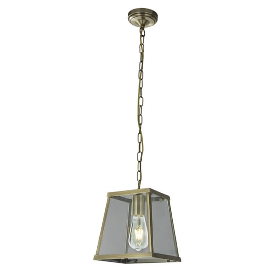 Photo of Voyager clear glass pendant light in antique brass