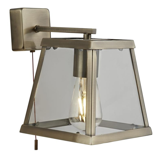 Product photograph of Voyager Clear Glass Wall Light In Antique Brass from Furniture in Fashion