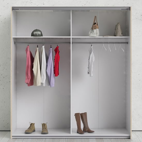 Vrok Mirrored Sliding Doors Wardrobe In Oak With 2 Shelves_5