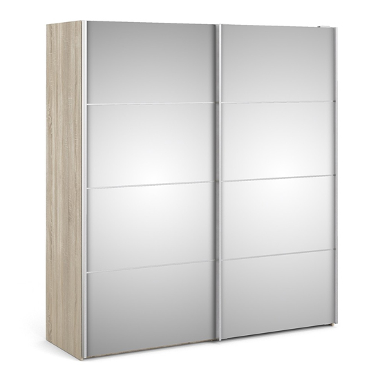 Product photograph of Vrok Mirrored Sliding Doors Wardrobe In Oak With 2 Shelves from Furniture in Fashion