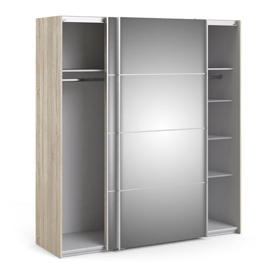 Vrok Mirrored Sliding Doors Wardrobe In Oak With 5 Shelves_3