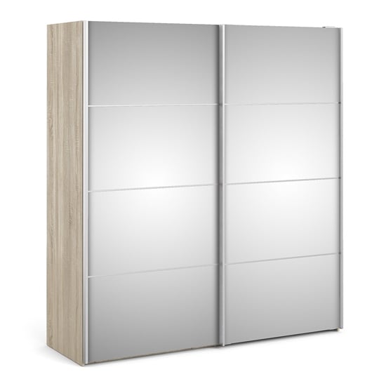 Vrok Mirrored Sliding Doors Wardrobe In Oak With 5 Shelves_1