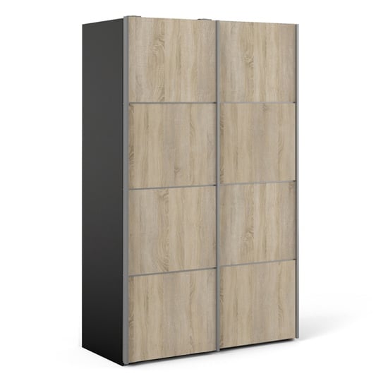 Read more about Vrok sliding wardrobe with 2 oak doors 2 shelves in matt black