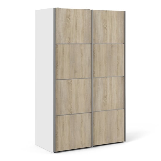 Product photograph of Vrok Sliding Wardrobe With 2 Oak Doors 2 Shelves In White from Furniture in Fashion