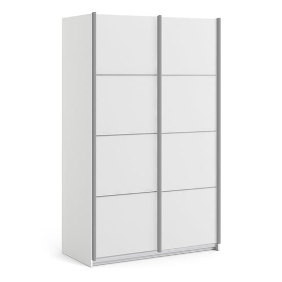 Read more about Vrok sliding wardrobe with 2 white doors 2 shelves in white