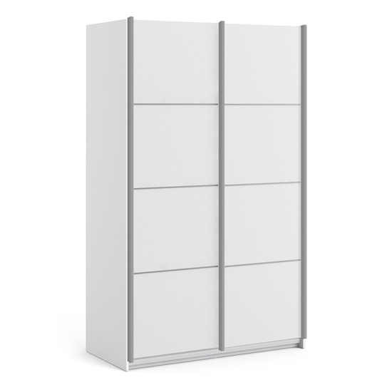 Read more about Vrok sliding wardrobe with 2 white doors 5 shelves in white