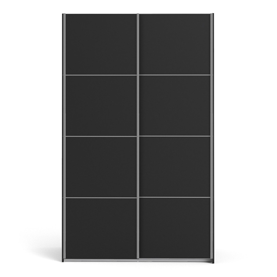 Vrok Wooden Sliding Doors Wardrobe In Matt Black With 5 Shelves_2