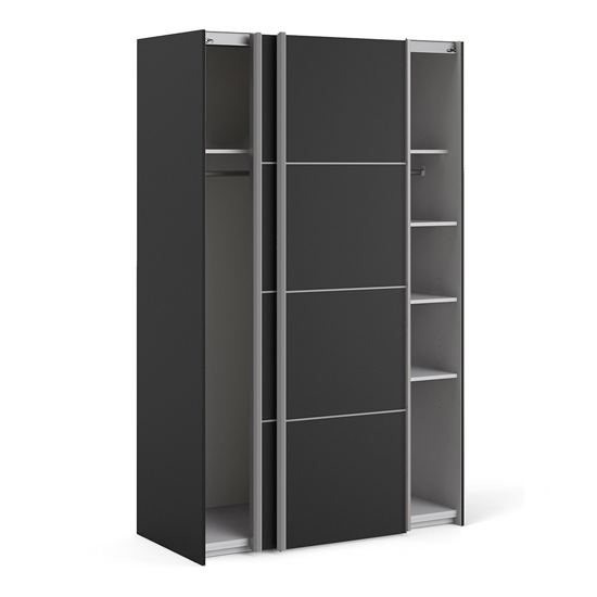 Vrok Wooden Sliding Doors Wardrobe In Matt Black With 5 Shelves_3