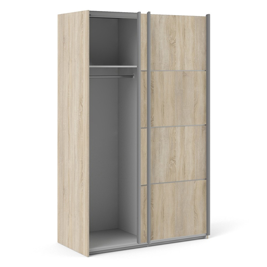 Vrok Wooden Sliding Doors Wardrobe In Oak With 2 Shelves_2