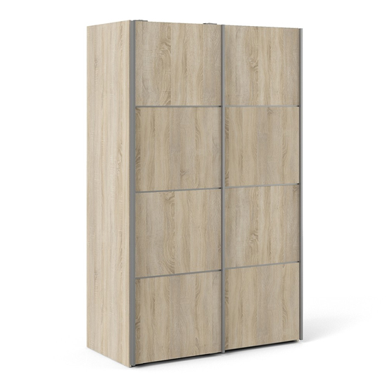 Vrok Wooden Sliding Doors Wardrobe In Oak With 2 Shelves_1