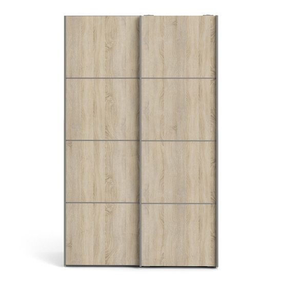 Vrok Wooden Sliding Doors Wardrobe In Oak With 5 Shelves_2