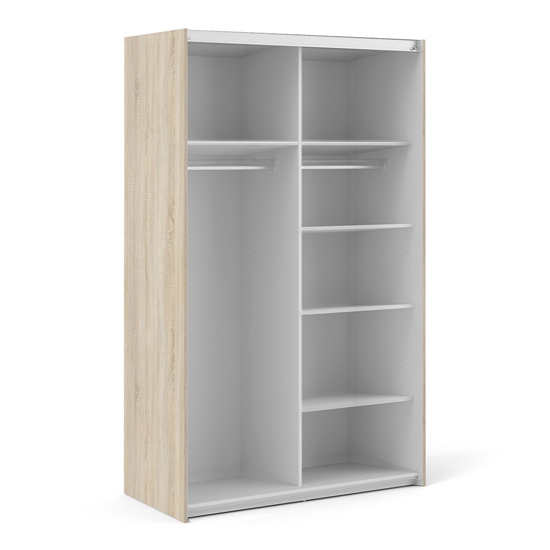Vrok Wooden Sliding Doors Wardrobe In Oak With 5 Shelves_3