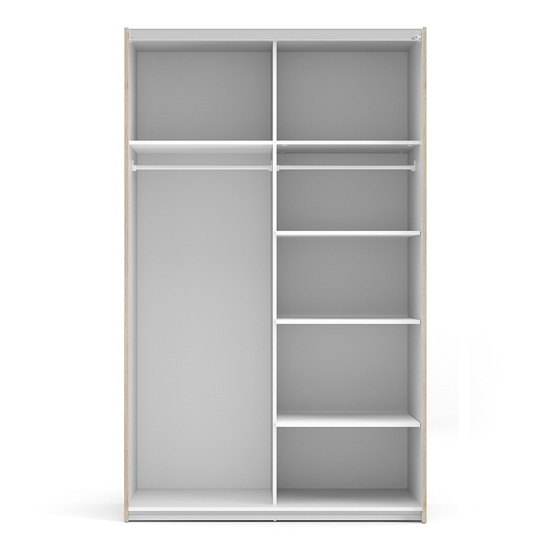 Vrok Wooden Sliding Doors Wardrobe In Oak With 5 Shelves_4