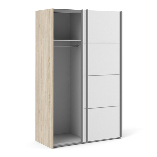 Vrok Wooden Sliding Doors Wardrobe In Oak White With 2 Shelves_3