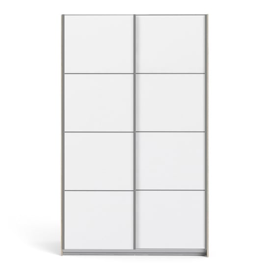 Vrok Wooden Sliding Doors Wardrobe In Oak White With 5 Shelves_2